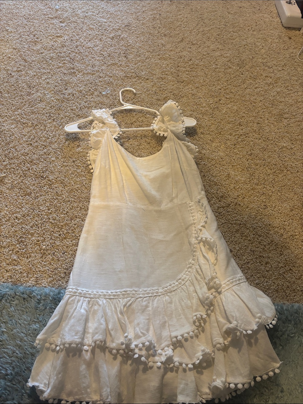 Selfie Leslie Ivory Pom-Pom Tiered Mini Dress